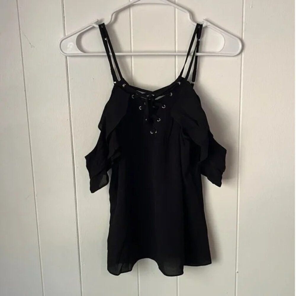 Bebe Black Cold Shoulder Lace-Up Top | Women's Small